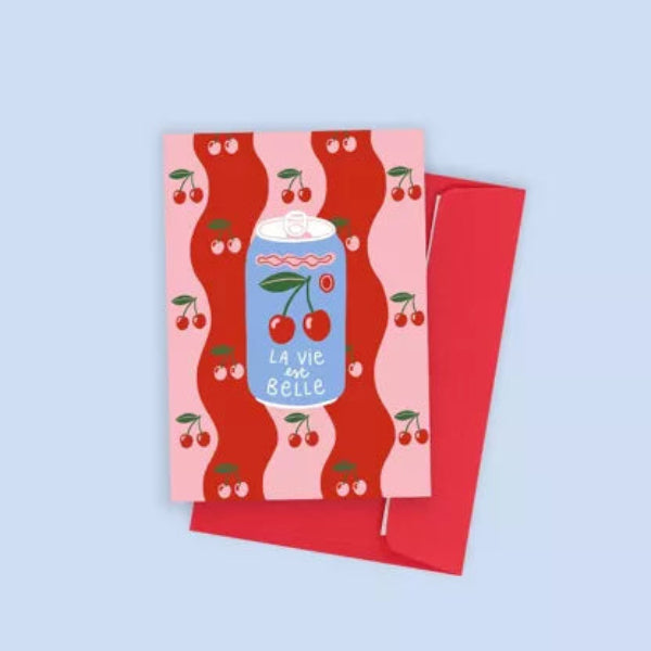 Carte postale La vie est belle avec cerises – Atelier Yuzu 🍒