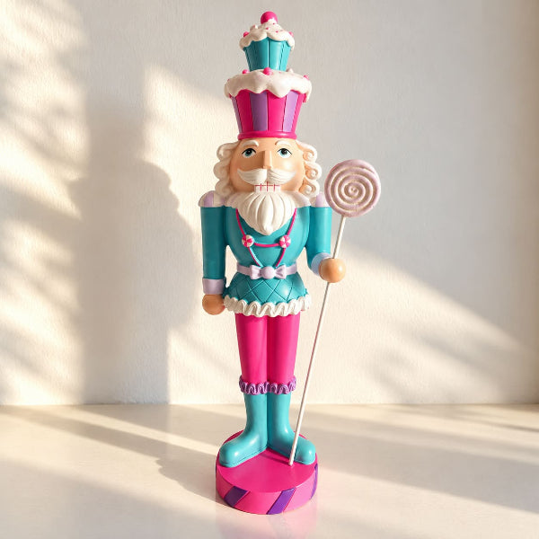 Casse-noisette Noce bleu pétrole et rose – H33,5 cm