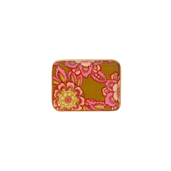 Plateau Tiny bohème chic Bonheur du Jour 🌸✨ – Mini plateau en métal émaillé, motifs exclusifs & bordure dorée