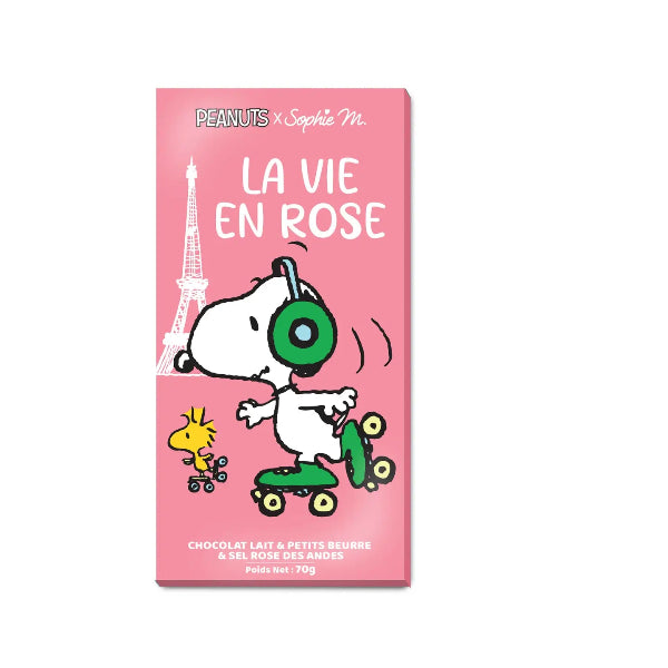 Tablette de chocolat au lait, sel rose & petit beurre - Snoopy "La vie en rose"