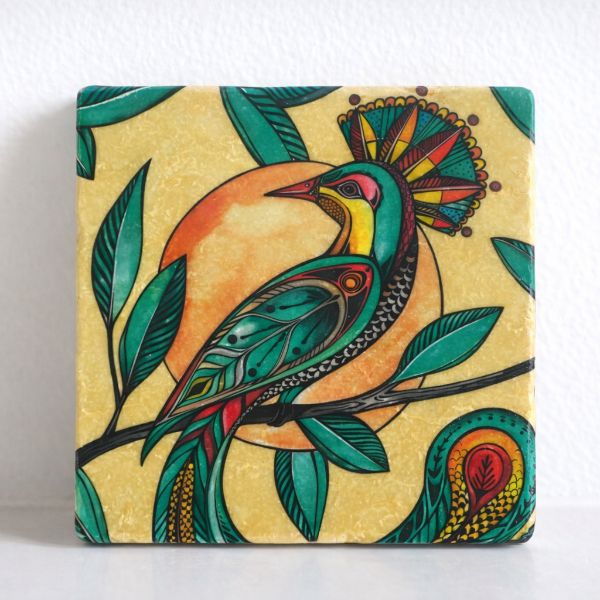 Sous-verre en carrelage "Oiseau jaune" – Ligarti