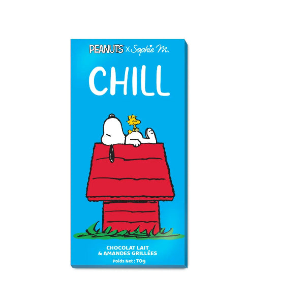 Tablette Chocolat au Lait Amandes Grillées Snoopy Chill 70g | Peanuts 75 ans