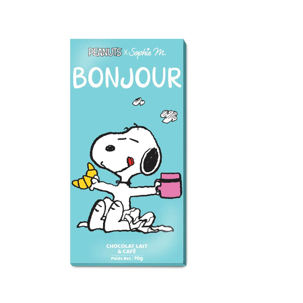 Tablette Chocolat au Lait Café Snoopy Bonjour 70g | Peanuts 75 ans