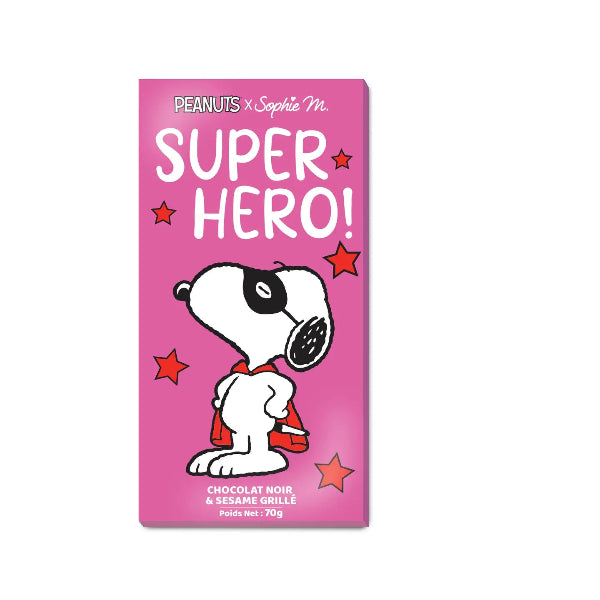 Tablette Chocolat Noir Sésame Grillé Snoopy Super Hero 70g | Chocolat Gourmand
