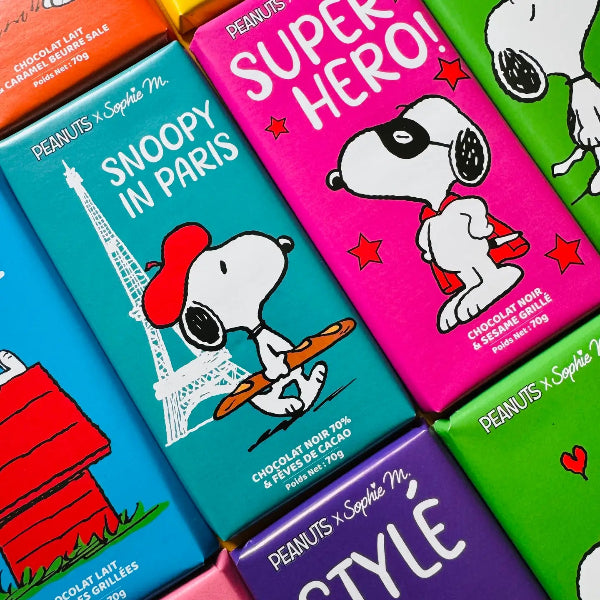 Tablette Chocolat au Lait Amandes Grillées Snoopy Chill 70g | Peanuts 75 ans
