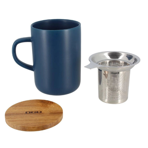 Tisanière en grès avec couvercle en acacia et filtre – 475 ml ☕