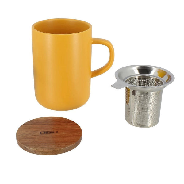 Tisanière en grès avec couvercle en acacia et filtre – 475 ml ☕