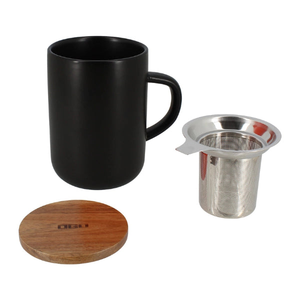 Tisanière en grès avec couvercle en acacia et filtre – 475 ml ☕