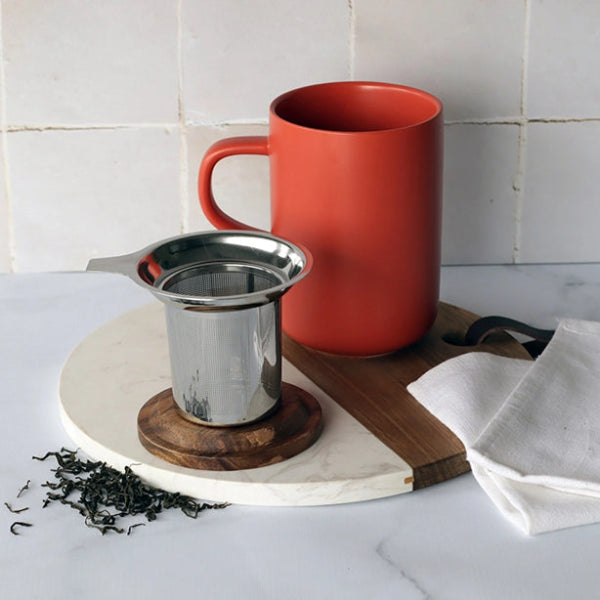 Tisanière en grès avec couvercle en acacia et filtre – 475 ml ☕
