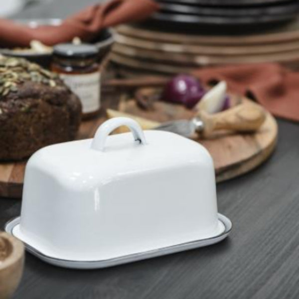 Beurrier en émail bleu clair ou blanc