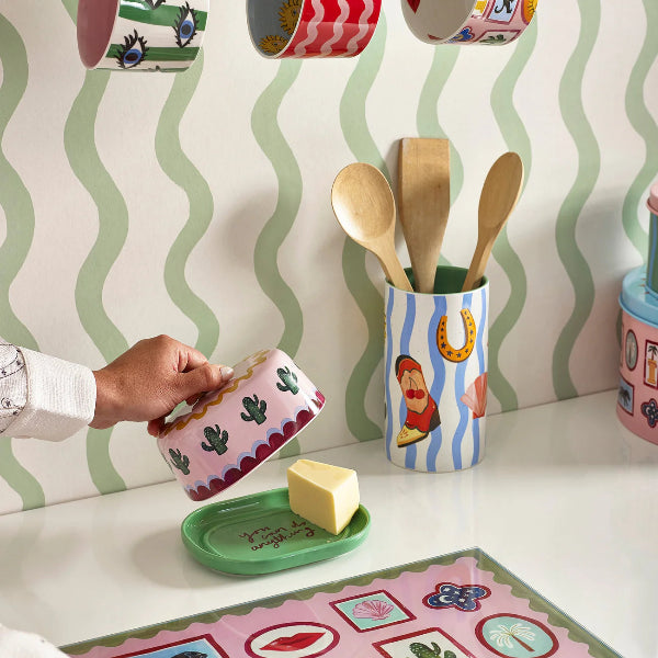 🌵 Beurrier Electric Coast en Grès – Cactus & Message « Tout est possible »