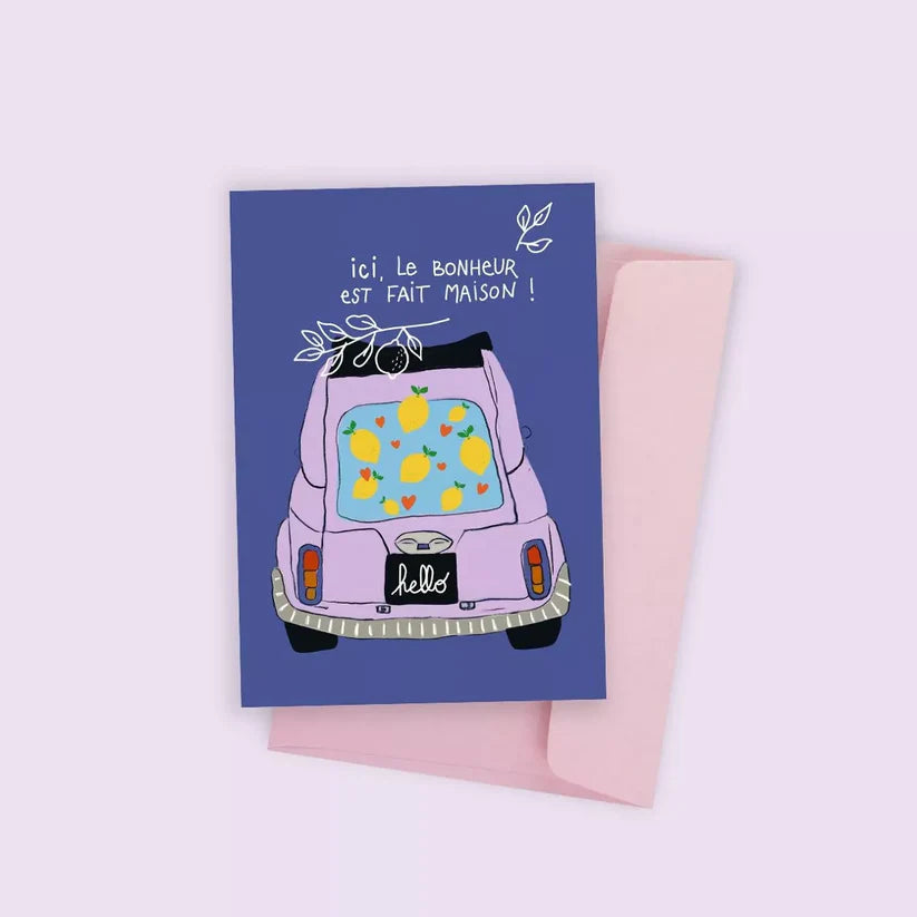 Carte postale “Bonheur fait maison” – Illustration Atelier Yuzu