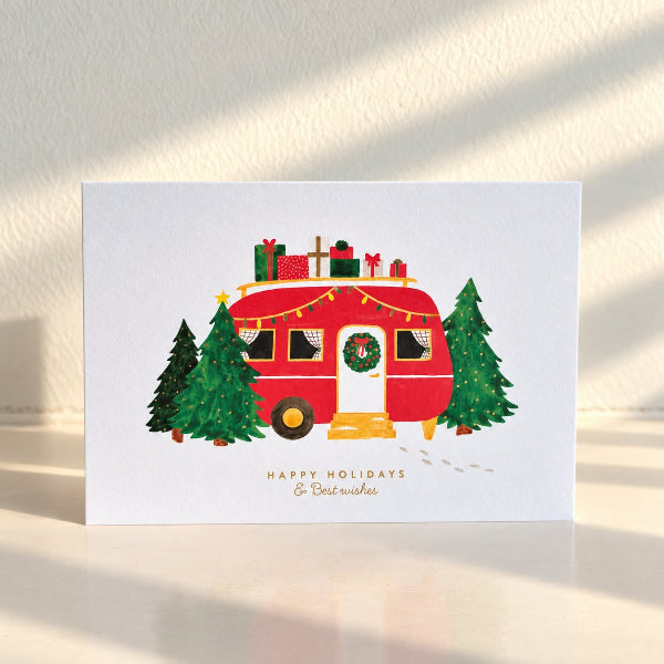 Carte de Noël Caravane de Noël – Carte de vœux avec dorure