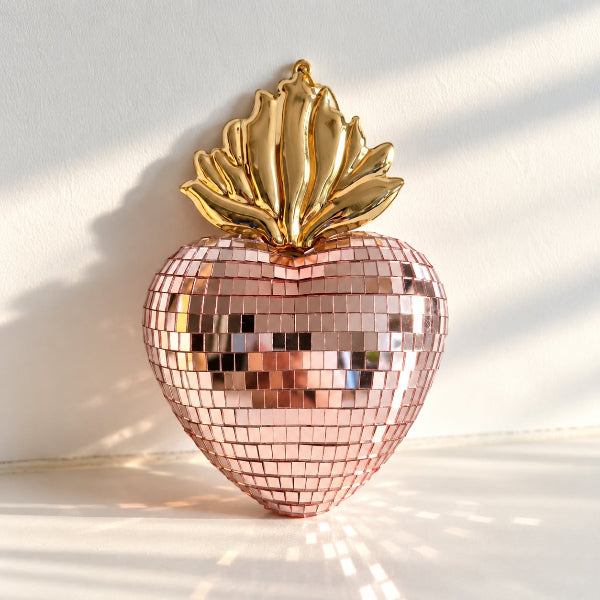 Cœur disco Ex-voto rose – Décoration à suspendre