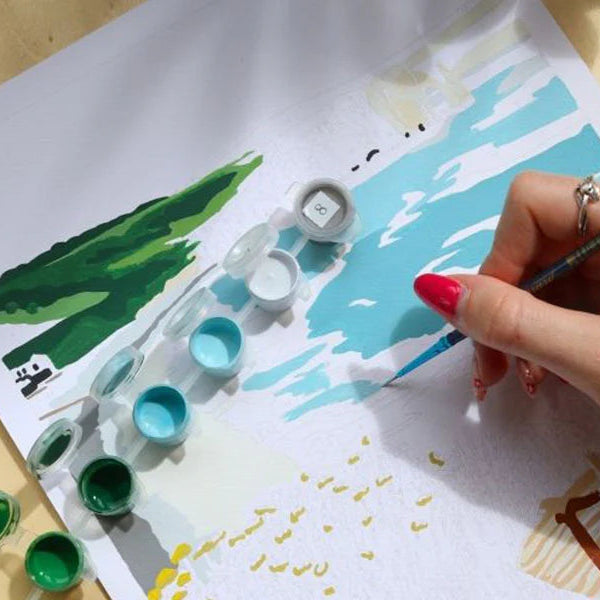 Coffret peinture au numéro Picnic à Étretat – Illustration Ananya Bhandari
