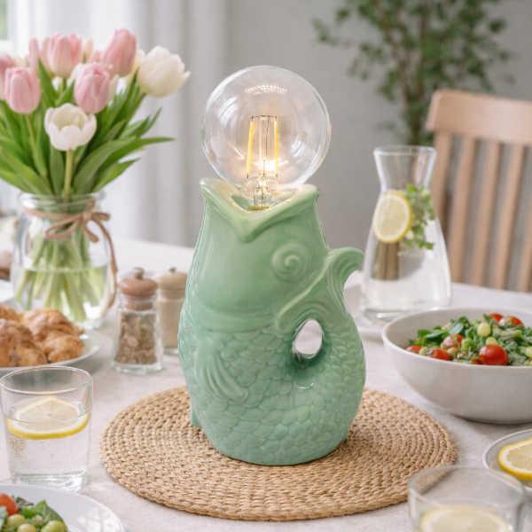Lampe LED Poisson en Faïence – L’esprit bord de mer à la maison