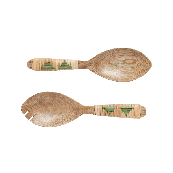 Lot de 2 Couverts de Service Folk S – Vert en Bois de Manguier