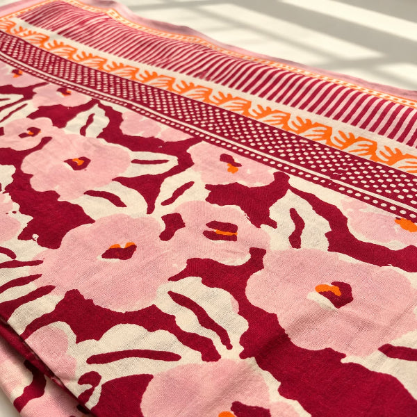 Nappe bohème fleurs indiennes Bonheur du Jour 🌸✨ – Block print en coton 170x250