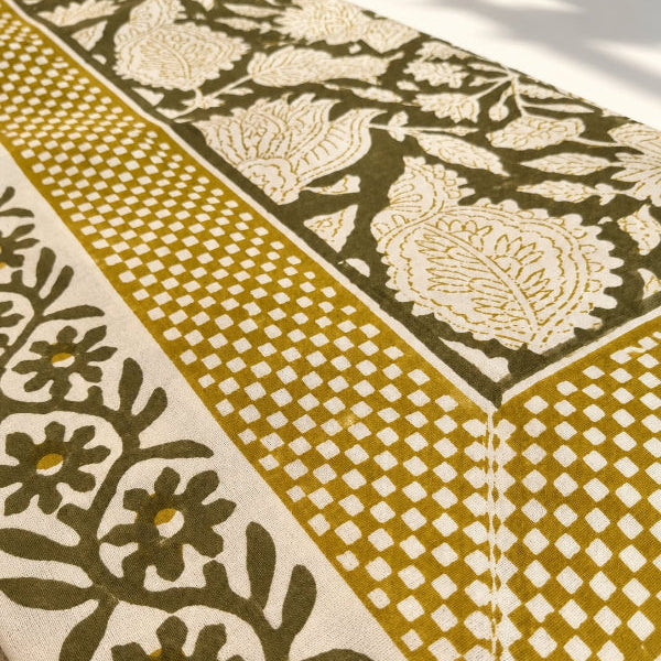 Nappe bohème fleurs indiennes Bonheur du Jour 🌸✨ – Block print en coton 170x250