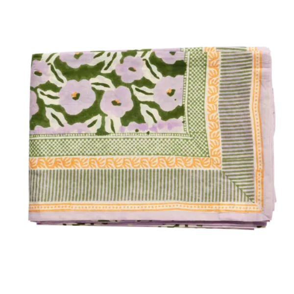 Nappe bohème fleurs indiennes Bonheur du Jour 🌸✨ – Block print en coton 170x250