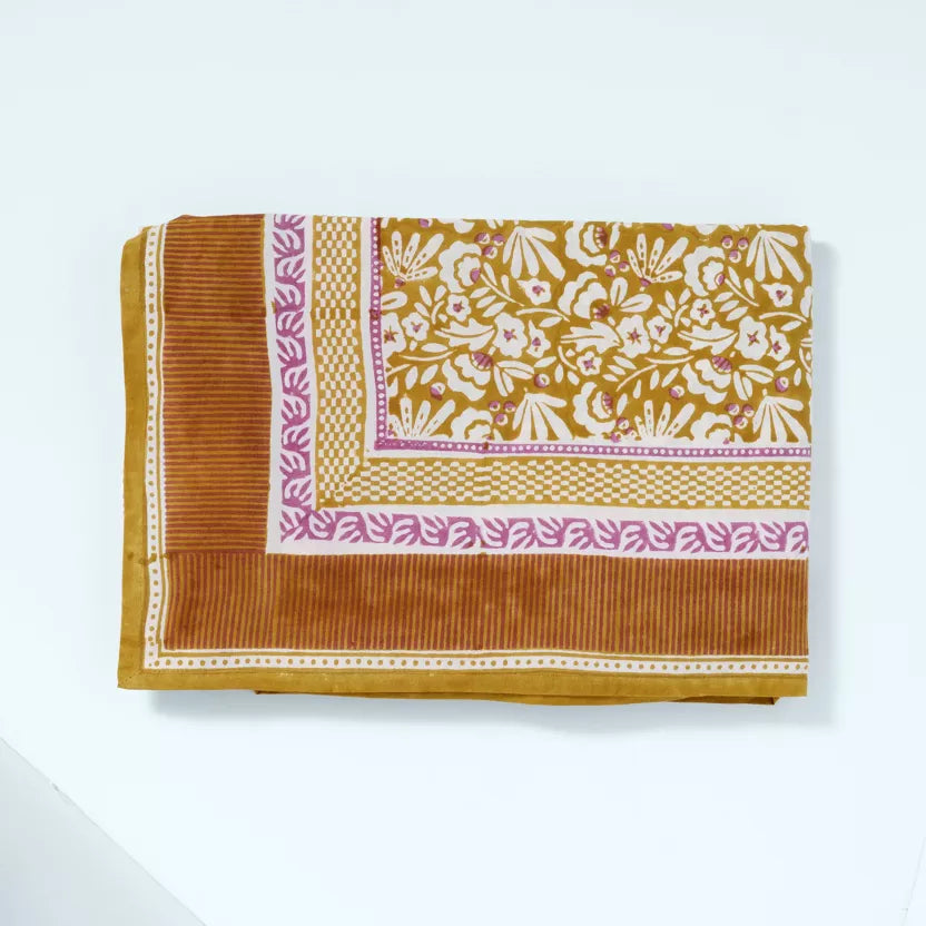 Nappe bohème fleurs indiennes Bonheur du Jour 🌸✨ – Block print en coton 170x250