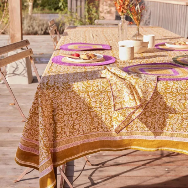 Nappe bohème fleurs indiennes Bonheur du Jour 🌸✨ – Block print en coton 170x250