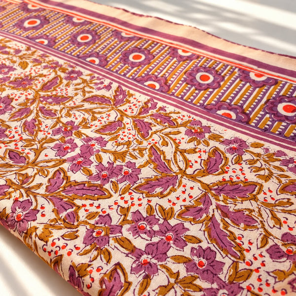 Nappe bohème fleurs indiennes Bonheur du Jour 🌸✨ – Block print en coton 170x250