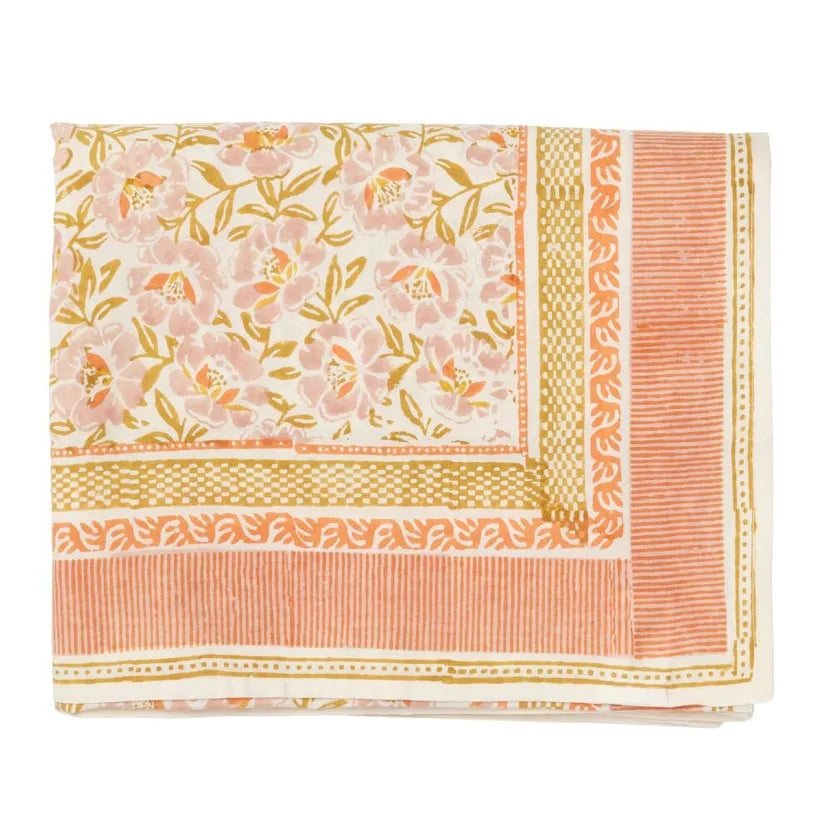 Nappe bohème fleurs indiennes Bonheur du Jour 🌸✨ – Block print en coton 170x250