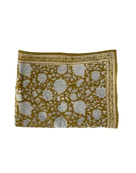 Nappe bohème fleurs indiennes Bonheur du Jour 🌸✨ – Block print en coton 170x250