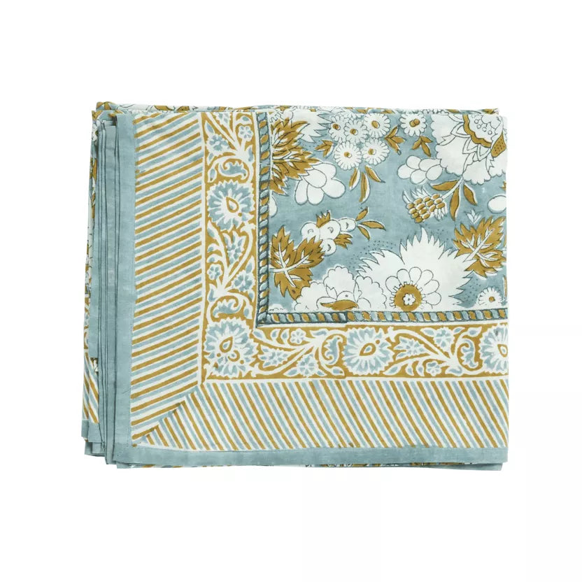 Nappe bohème fleurs indiennes Bonheur du Jour 🌸✨ – Block print en coton 170x250