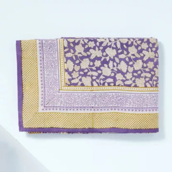 Nappe bohème fleurs indiennes Bonheur du Jour 🌸✨ – Block print en coton 170x250