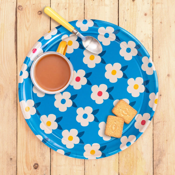Plateau rond rétro bleu – servir avec style !
