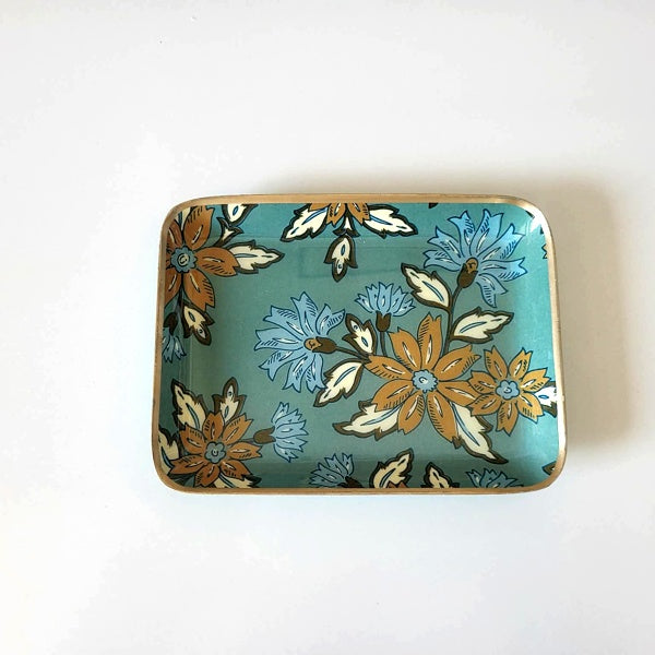 Plateau Tiny bohème chic Bonheur du Jour 🌸✨ – Mini plateau en métal émaillé, motifs exclusifs & bordure dorée