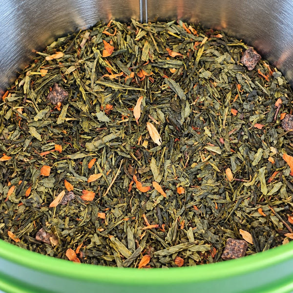 Thé des Alizés – Thé vert pêche & fleur d’oranger – 100 g