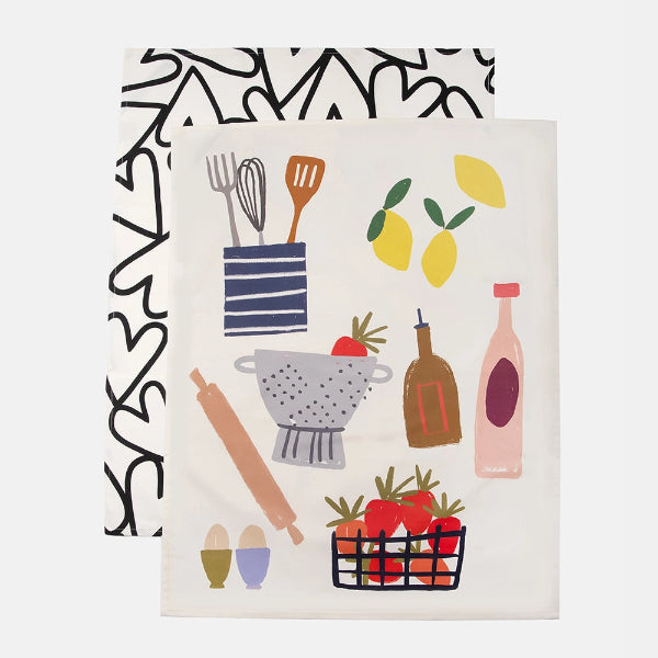 Lot de 2 torchons de cuisine à motifs cœurs Caroline Gardner