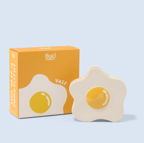Vase Céramique Œuf – Fluid Market – Vase Design Blanc & Jaune 20 cm