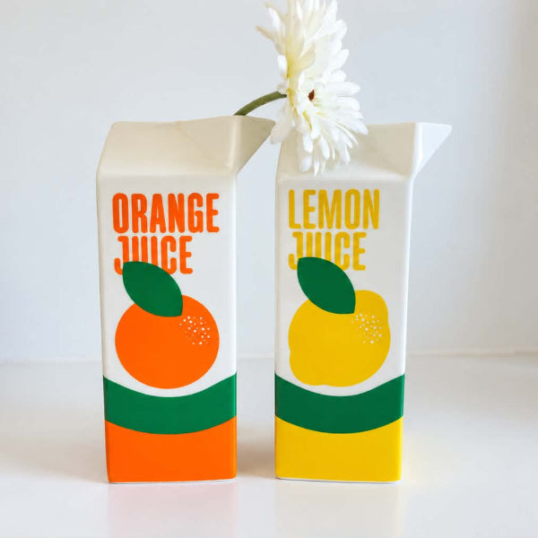 Vase Brique de Jus d’Orange ou Citron – Vase en Céramique Fun & Original | Fluid Market