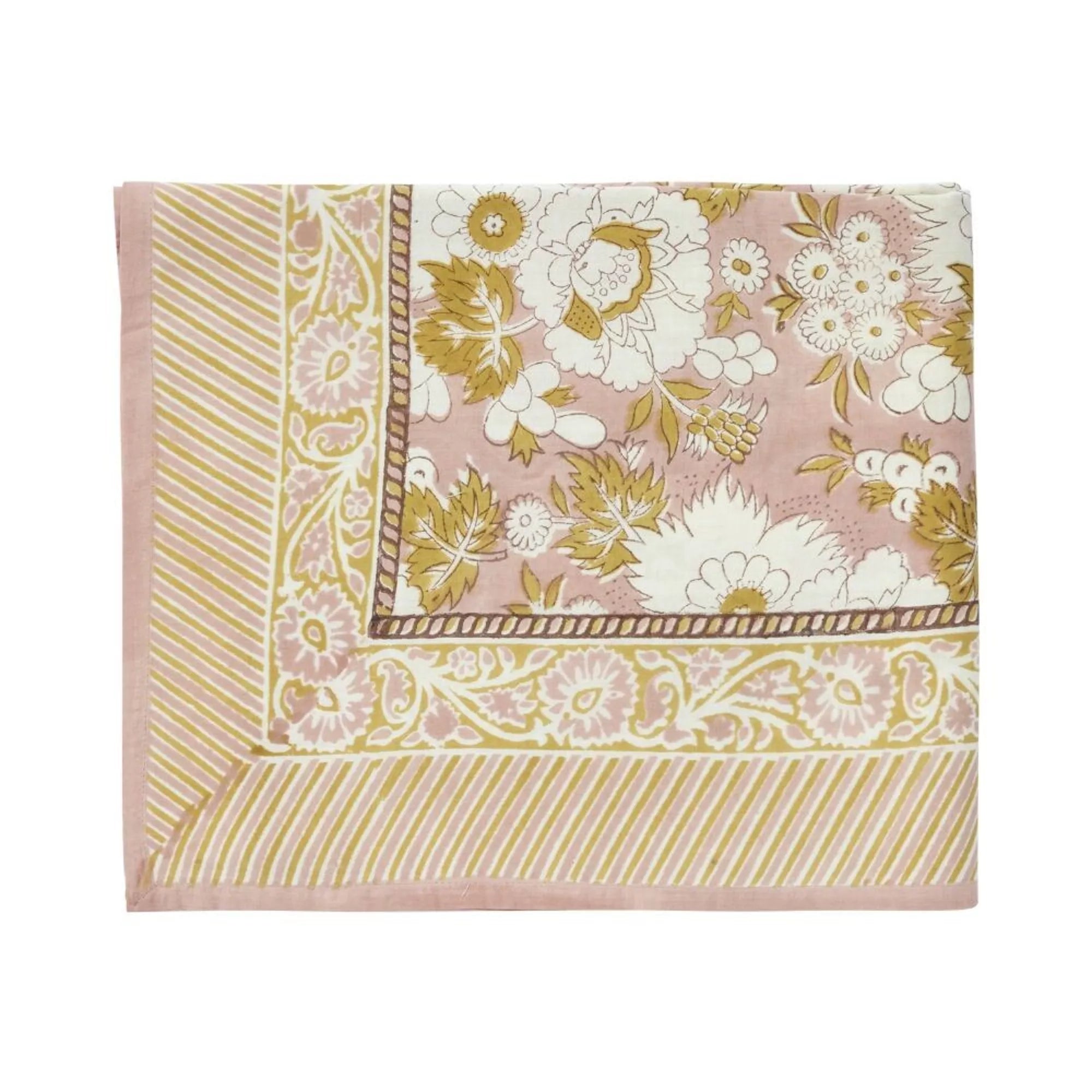 Nappe bohème fleurs indiennes Bonheur du Jour 🌸✨ – Block print en coton 170x250